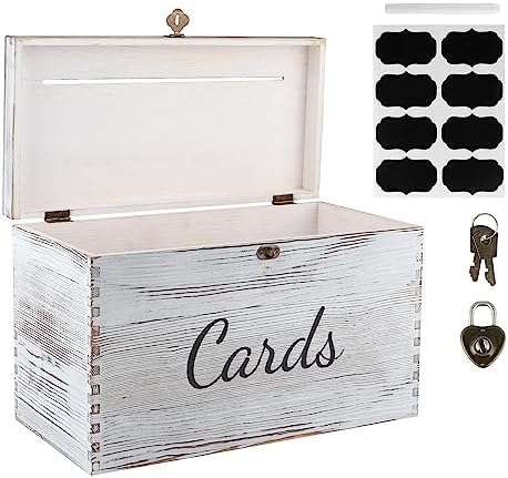 MDLUU Wood Wedding Card Box, Rustic Wedding Money Case with Lock, Envelope Holder Card Receiving Box for Reception, Birthday Party (White) - Image 2