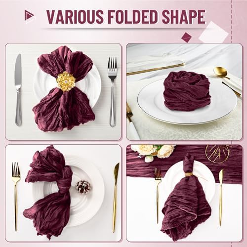 Cupuamon 50 Pack Cheesecloth Napkins 20x20 Inch Dinner Table Napkins Boho Washable Rustic Gauze Napkins Bulk for Wedding Bridal Baby Shower Party Decor (Burgundy) - Image 4