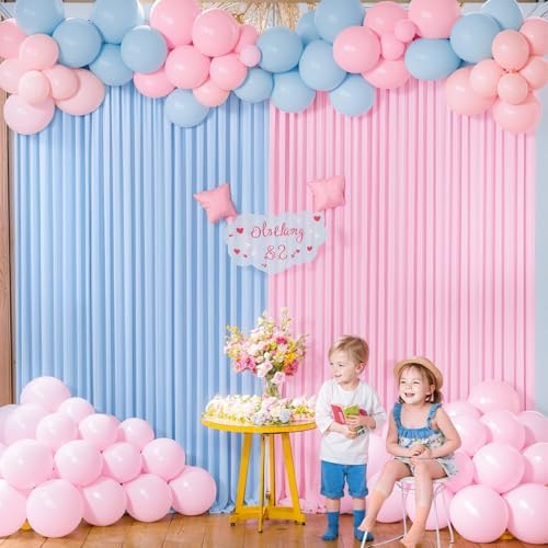 Pink Blue Backdrop Curtains for Gender Reveal Boy or Girl Parties Wrinkle Free Photo Curtains Backdrop Drapes Fabric Decoration for Birthday Party Baby Shower 5ft x 8ft,2 Panels - Image 3