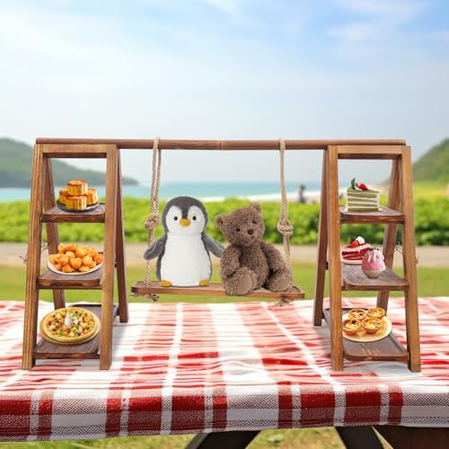 3 Tier Serving Ladder Stand with Swing, Wooden Cupcake Stand - Image 4