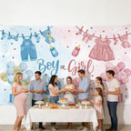 Watercolor Gender Reveal Backdrop Size 10x8 Ft Boy or Girl Pink & Blue Baby Clothes Design Gender Reveal Party Banner, Durable Polyester Photo Booth Background for Baby Shower Decorations - Image 2