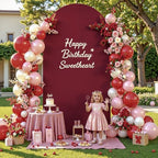 7.2FT Wine Red Arch Backdrop Cover - Spandex Fitted Wedding Arch Stand Covers Round Top Chiara Arch Backdrop Cover for Birthday Party Banquet Photo Background Decoration - Image 3