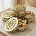 LOVENSPIRE Meenakari Stainless Steel Storage Box with Lid (500gm) Decorative Round Indian Food Container for Sweets, Kitchen Items & Return Gift Favors Pack of 4 by LOVENSPIRE