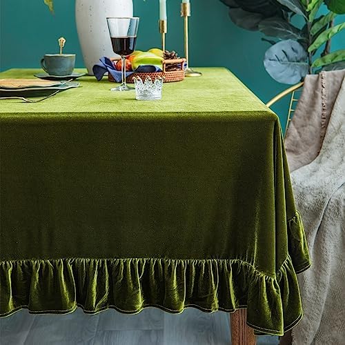 GLORY SEASON Velvet Tablecloth Luxurious Solid Rectangle Table Cloth,Oblong Retro Farmhouse Ruffle Tablecloths Washable Table Cover for Party Wedding Baby Shower Kitchen Dinning Tabletop Decoration by GLORYSEASON