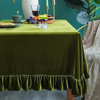 GLORY SEASON Velvet Tablecloth Luxurious Solid Rectangle Table Cloth,Oblong Retro Farmhouse Ruffle Tablecloths Washable Table Cover for Party Olive Green,52x70 Inches by GLORYSEASON