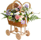 Woven Rattan Stroller Shaped Flower Basket, Vintage Wicker Baby Carriage Planter for Floral Arrangements, Baby Shower Wedding Party Decor, Photography Props, Floral Rustic Home Decor (Large Style B) - Image 3