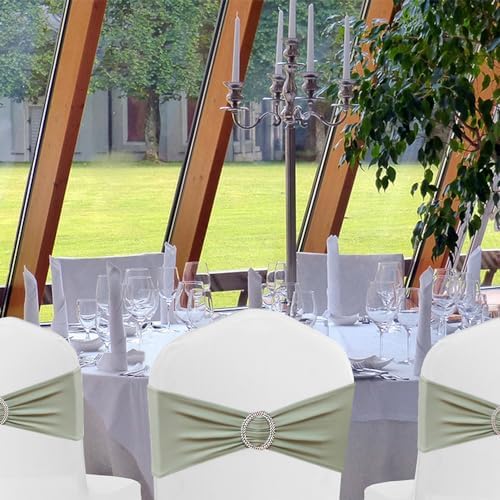 Sage Green Chair Sashes 50 Pack, Spandex Sage Chair Bands Elastic Slider Chairs Ties for Wedding Party Baby Shower Events Banquet Decor - Image 3