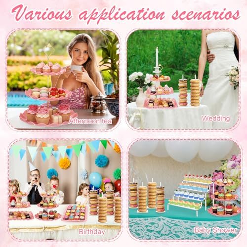 LemonRoad 19 Pcs Cupcake Stand Holder Dessert Table Display,Clear and Pink - Image 4