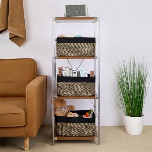 MiniArk Large Storage Baskets for Organizing, 17 x 13 x 7.5” Closet Shelf Baskets for Clothes Blanket Towels, Baby Nursery, Toy Bins Box, Woven Rope Baskets, 4 Packs Woven Brown - Image 4