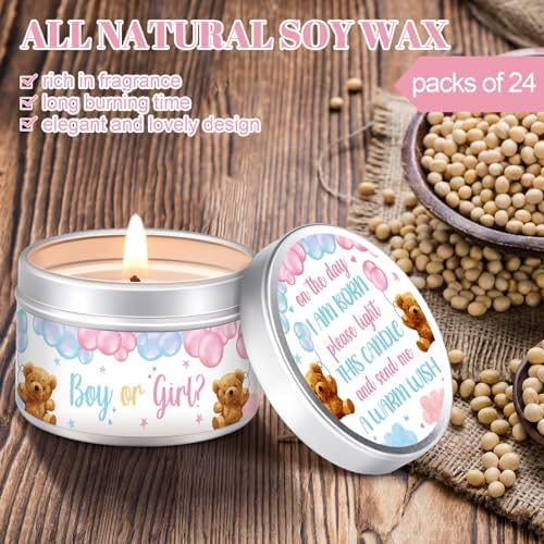 MTLEE Gender Reveal Bear 24 Pcs Baby Shower Party Favors Candles Lavender Scented Baby Shower Favors for Guests Rustic Tealights Candles Gender Reveal Return Gifts(Blue and Pink, 1.2 oz) - Image 3