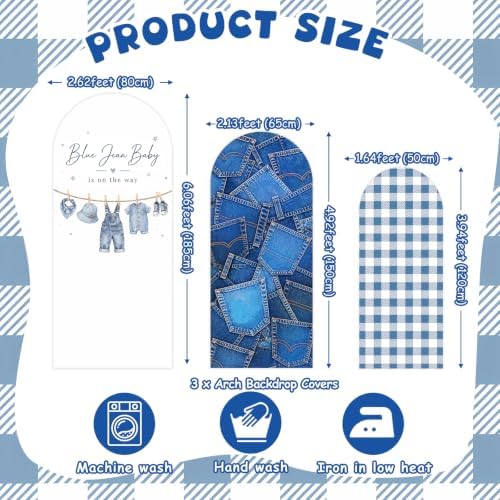 3PCS Blue Jean Baby Shower Arch Backdrop Cover 4ft 5ft 6ft Stretchy Spandex A Blue Jean Baby is on the Way Backdrop for Denim Baby Shower Gender Reveal Decorations Party Supplies Photo Props - Image 2