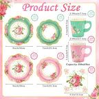 200Pcs Floral Tea Cups and Saucers for Tea Party Supplies, Disposable Tea Cups with Handle and Paper Napkins Dinnerware for Floral Theme Birthday Wedding Bridal Shower Baby Shower（Pink Green） - Image 3