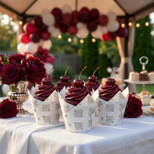 Restaurantware 2 oz Paper Tulip Vintage Floral Tall Baking Cup, 200 Pack - Image 3