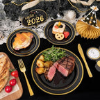 WDF Partyware 175PCS Black and Gold Plates - Black Disposable Plates for Party - 25Guests Disposable Dinnerware Set for Wedding/Party/Birthday/Halloween - Image 6