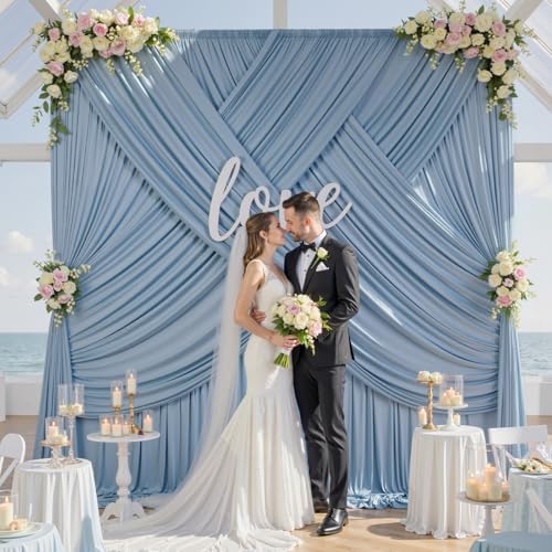 20ft x 10ft Wrinkle Free Dusty Blue Backdrop Curtain for Parties, 4 Panels 5x10ft Silky Polyester Backdrop Drapes Photo Back Drop Cloth for Wedding Birthday Baby Shower Photography Background - Image 2