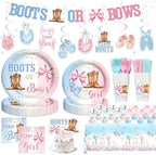 Boots or Bows Gender Reveal Party Supplies Tableware Set, 177 PCs Gender Reveal Table Decorations with Plates, Napkins, Forks, Banner, Tablecloths or Boys Or Girls Party Test Kit, Serves 24 by Fiesec