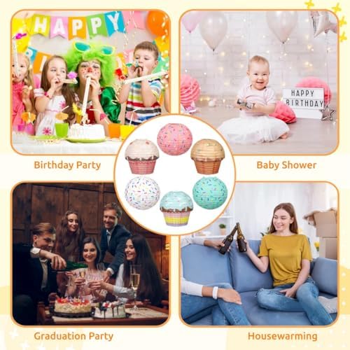 6 Pcs 12 Inch Donut Paper Lanterns, Hanging Cake Lanterns for Birthday, Baby Shower, Celebration - Image 4