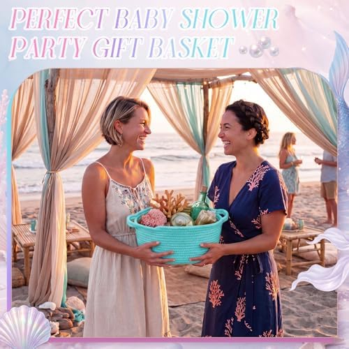 LemonRoad 5 Pcs Pink and Blue Mermaid Empty Gift Basket with Handle 9x6x5'' - Image 4