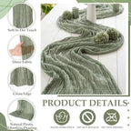 6pcs Sage Green & Pink Cheesecloth Table Runners 118" Boho Gauze - Image 5