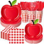 400 Pcs Back to School Party Supplies Serve 50, Apple Paper Plates Napkins Cups Apple Decoration Red Gingham Tableware Set for Last/First Day of School Party Supplies by Sunnychicc