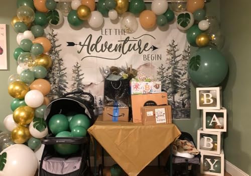 10X8FT Woodland Baby Shower Decorations Backdrop Adventure Awaits Backdrop Let The Adventure Begin Banner F73 - Image 3