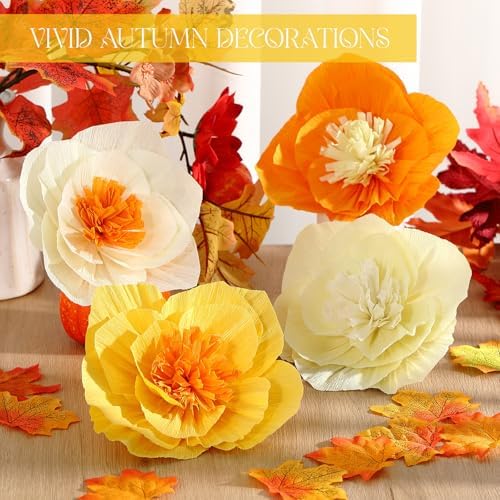 Cholemy 24 Pcs Tissue Paper Flowers, Crepe Paper Flowers Decorations 8" 10" 12" for Wedding Party Baby Bridal Shower Carnival Party Birthday Nursery Wall Decor (Gold,Yellow,Orange) - Image 3