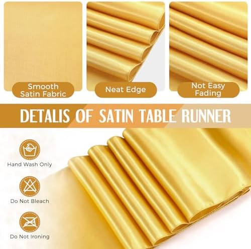 Tudomro 16 Pcs Black and Gold Round Tablecloth and Satin Runner Set - Image 4