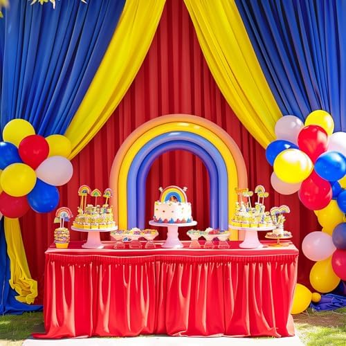gogoparti 15ft x 10ft Royal Blue Backdrop Curtains Red and Yellow Backdrop Curtains, Wrinkle Free Backdrop Drapes for Birthday Party Background, 6 Panel 2.5x10ft - Image 6