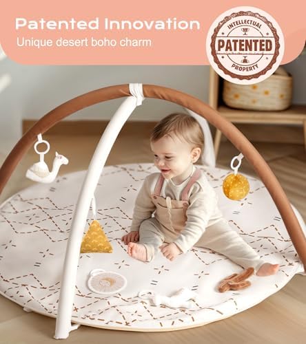 Tummy Time Activity Mat, Macrame Baby Play Gym Mat with 6 Detachable Toys and 12 Milestone Cards for Stage-Based Sensory and Motor Skill Development, Washable Play Mats for Infant, Non Slip Play Mat - Image 2