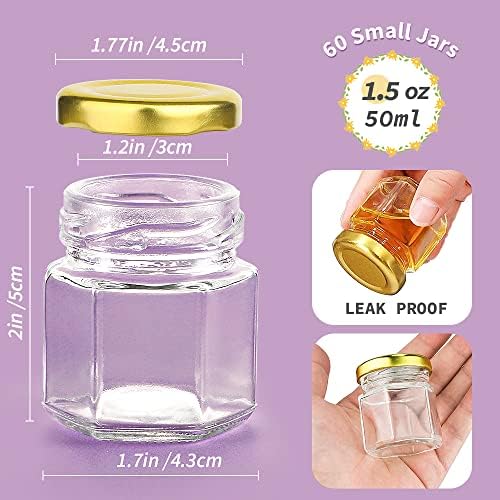 Syntic 60 Pcs 1.5 Oz Mini Honey Jars with Airtight Lids,Hexagon Glass - Image 6