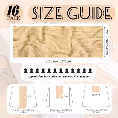 Showgeous 16 Pack Beige Cheesecloth Table Runner 17 x 108 Inch - Image 2