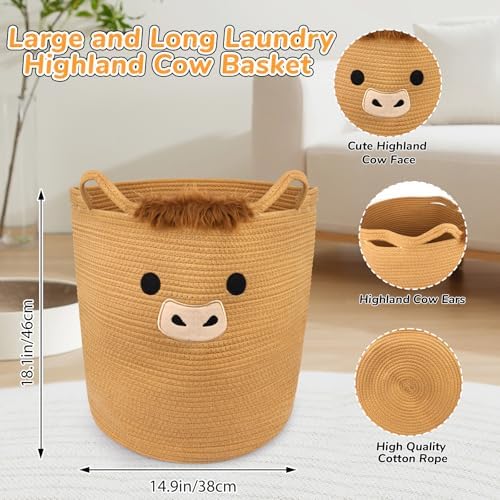 Highland Cute Cow Basket for Nursery,Tall Large Laundry Blanket Gift Basket - Image 3
