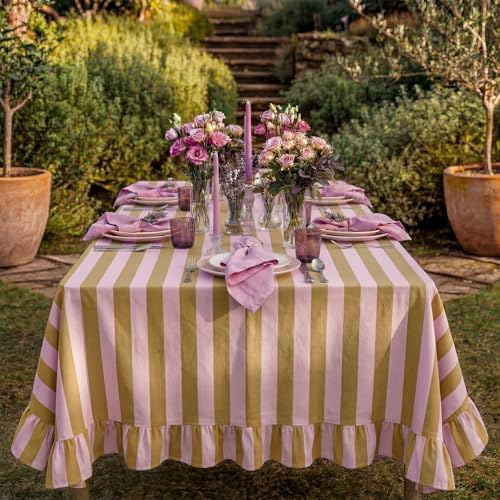 Tudomro Striped Tablecloth, Rectangle, Olive, Dusty Rose, 60'' X 120'' - Image 6