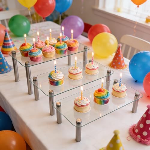 6 Pack Tempered Glass Display Stands Set, 13 Inch Rectangular Cake Stand - Image 4