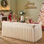 1 Pack Light Champagne Table Clothes for 8 Foot Rectangle Tables, One-Piece Wrinkle Resistant Stretch Spandex Table Covers with Skirt for Event Banquet Wedding Birthday Party - Image 6