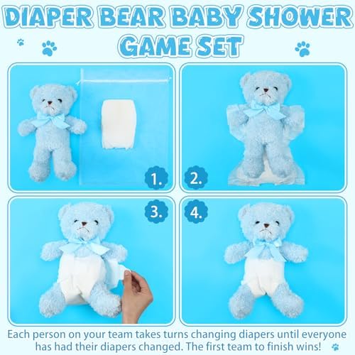 Seenelling 6 Sets Bear Diaper Changing Baby Shower Game Kit, Blue - Image 5
