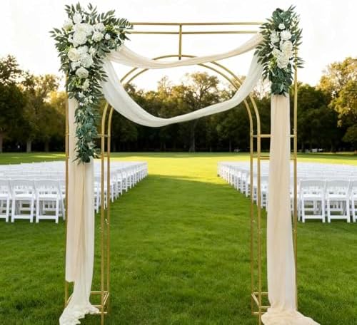 Wedding Arch Backdrop Stand Gold 5.91 x 7.87FT Wedding Arches Square Metal Balloon Arch Stand Garden Arbor Frame Arch Drapery Sheer Fabric Backdrop Curtain for Photo Booth Background Decoration by Unknown