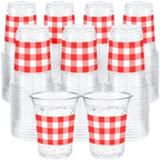 100 Pcs Red Gingham Plastic Cups for Party Decorations, 12 oz by Ferrochef