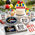 Fast One Birthday Decorations for Boys Racing Car First Birthday Party Supplies Tableware Cars Birthday Paper Plates Napkins Forks Backdrop Balloon Banner Balloon Boxes - Image 4