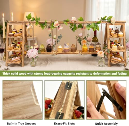 Multifunctional Wooden Dessert Table Display Set with Flower Decor - Image 3