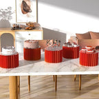 HeiMma 4 Pack Buffet Risers, Foldable Accordion Food Display Risers with Acrylic Disc, Dessert Table Display Set, Cardboard Paper Cupcake Cake Stand for Party Cylinder Stands for Parties Drink Collectibles Jewelry Figures, Multi-height, Red - Image 2