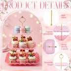FoldTier 6 Pack Cupcake Stand Set 3 Pcs 3 Tier Gradient Dessert Table Display Stands Cookie Tray Rack 3 X14 in Rectangle Party Trays for Wedding Birthday Tea Party Baby Shower(Pink,Rectangle) - Image 3
