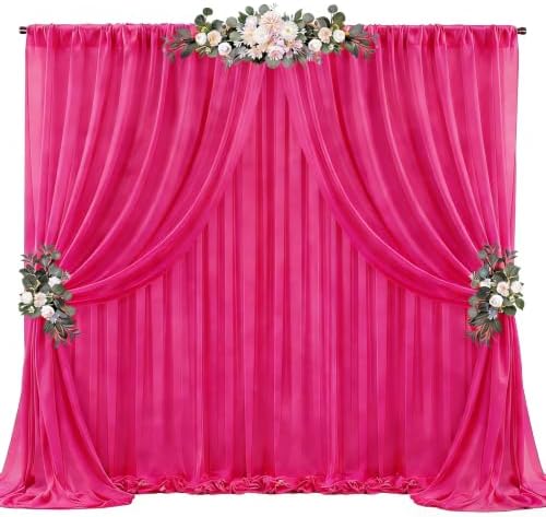 20ft x 10ft Hot Pink Backdrop Curtains, Wrinkle-Free Sheer Chiffon Fabric Photo Backdrop Drapes for Wedding Arch Party Ceremony Stage Photography Decorations by WishCare