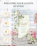 Wedding Welcome Sign Stand, Welcome to our Wedding Sign Holder, Elegan White Easel Stand for Sign Poster With 39 Premium Templates & Leather Sign Hanging Straps,Easel Sign Stand for Wedding Decor - Image 4