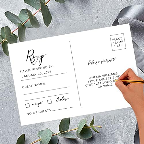 Andaz Press 56-Pack Personalized RSVP Postcards for Wedding Art Deco Frame Cardstock Response Reply Cards for Bridal Shower Baby Shower Birthday Event Custom Date and Return Address 4 x 6-Inch - Image 2