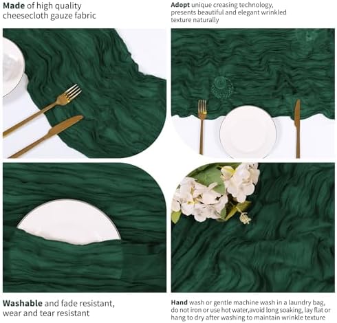 28 Pack Emerald Green Cheesecloth Table Runner 17x108 Inch Semi Sheer Boho Gauze Cheese Cloth Fabric Table Runners, for Wedding Party Baby Shower Birthday Home Decor Garden Farmhouse - Image 4