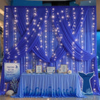 20 x 10ft Royal Blue Chiffon Backdrop Curtain with Lights String for Parties,4 Panels Sheer Tulle Curtain Wedding Backdrop for Baby Shower Birthday Party Ceremony Reception Home Decorations - Image 6