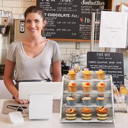 Jetec 4 Tier Wood Retail Cupcake Display Stands, Retro White - Image 7