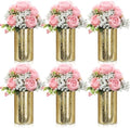 Suncalla 6 Sets Gold Cylinder Vases Artificial Peony Candle Holders, Pink by Unknown