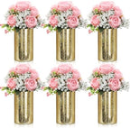Suncalla 6 Sets Gold Cylinder Vases Artificial Peony Candle Holders, Pink by Unknown